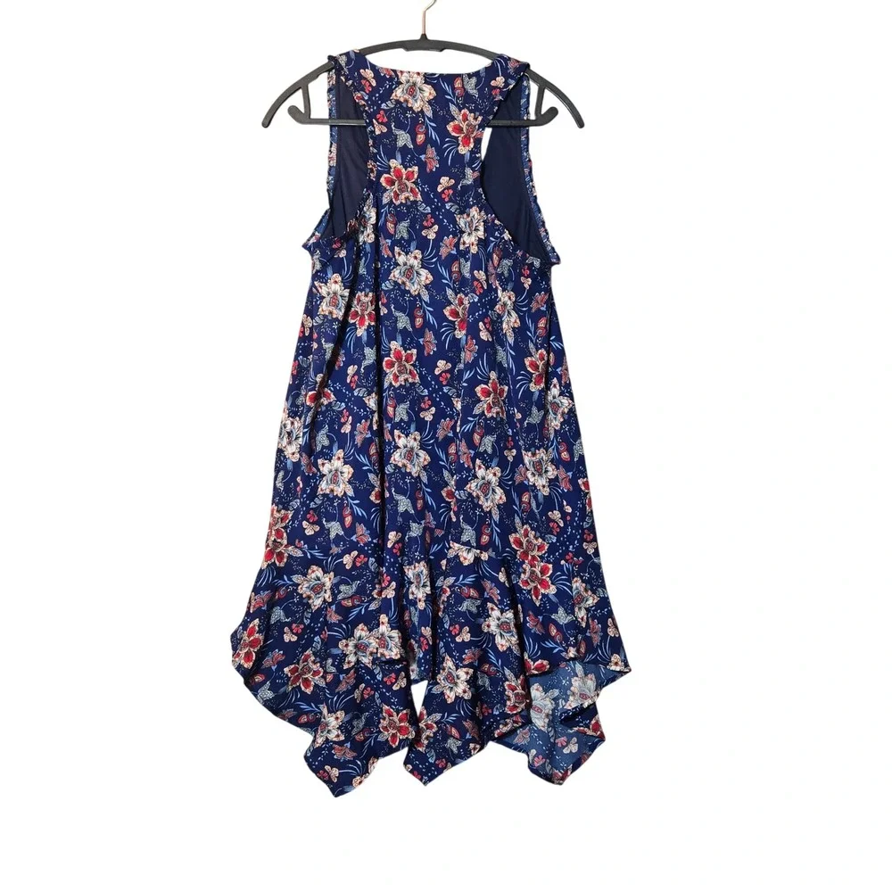 Altar'd State Floral Sharkbite Hem Sleeveless Dress Navy Blue M Boho Feminine - Picture 4 of 9